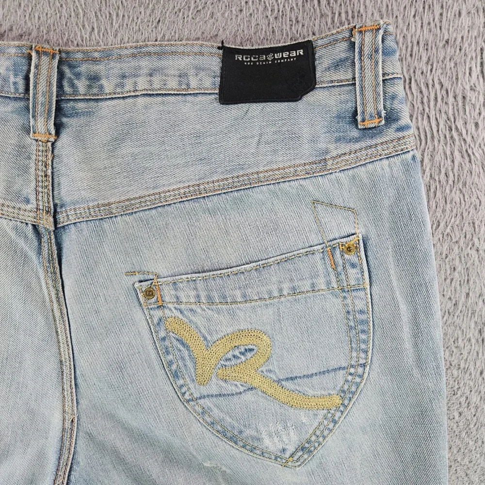 Rocawear Mens Light‎ Wash Distressed Paint Splatter Denim Jeans Size 38x34 Y2K